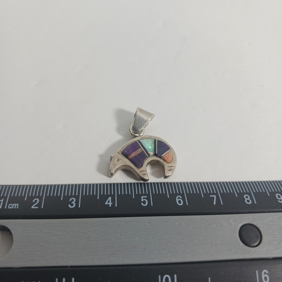 Native America Jewelry Pendant Heartline Bear Multi Stone Sterling Silver - Picture 6 of 6